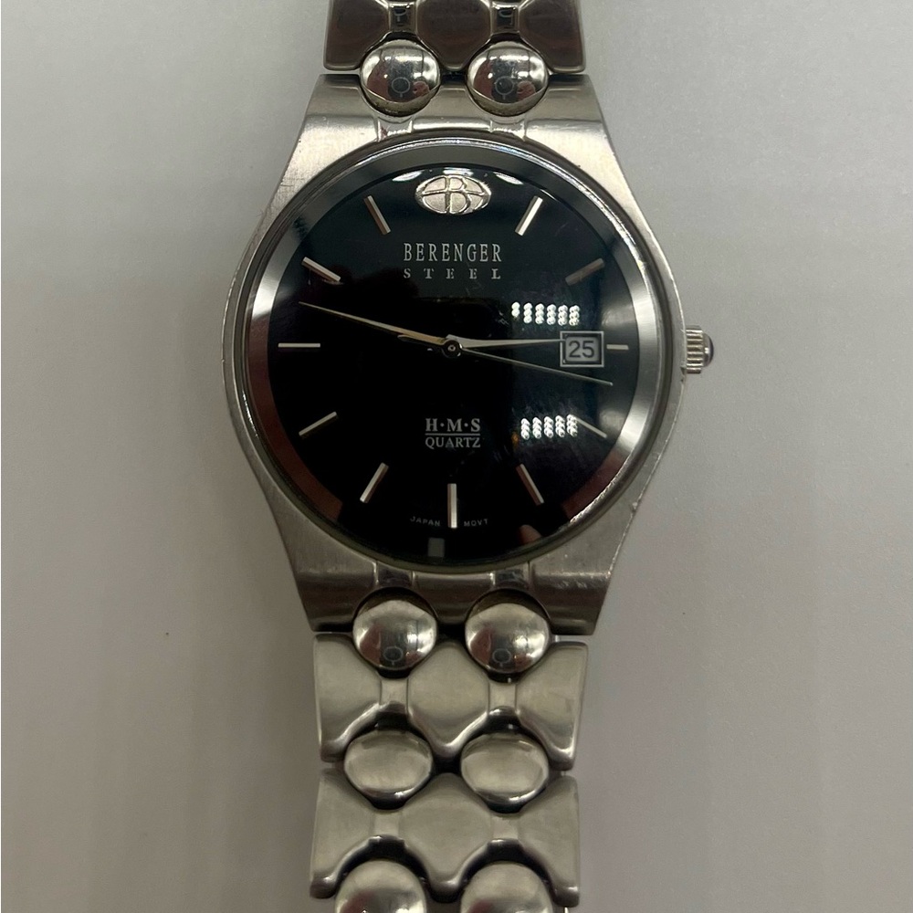 Berenger Steel Men's Silver Stainless Steel Watch with Black Dial